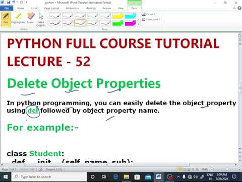 Python Lecture 52 Delete Object Properties Python Code To Delete Propertyenhancecodelearning