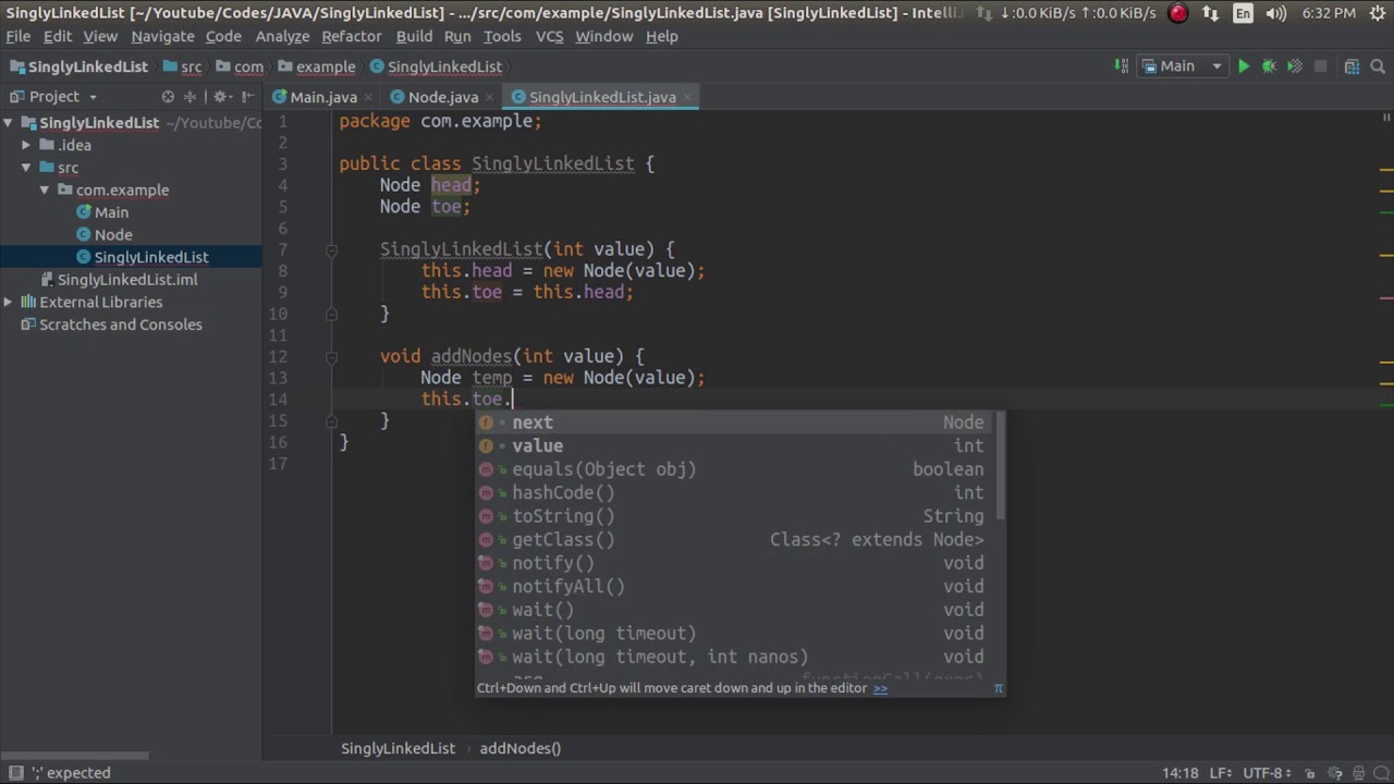 Implementing Singly Linked List using Java