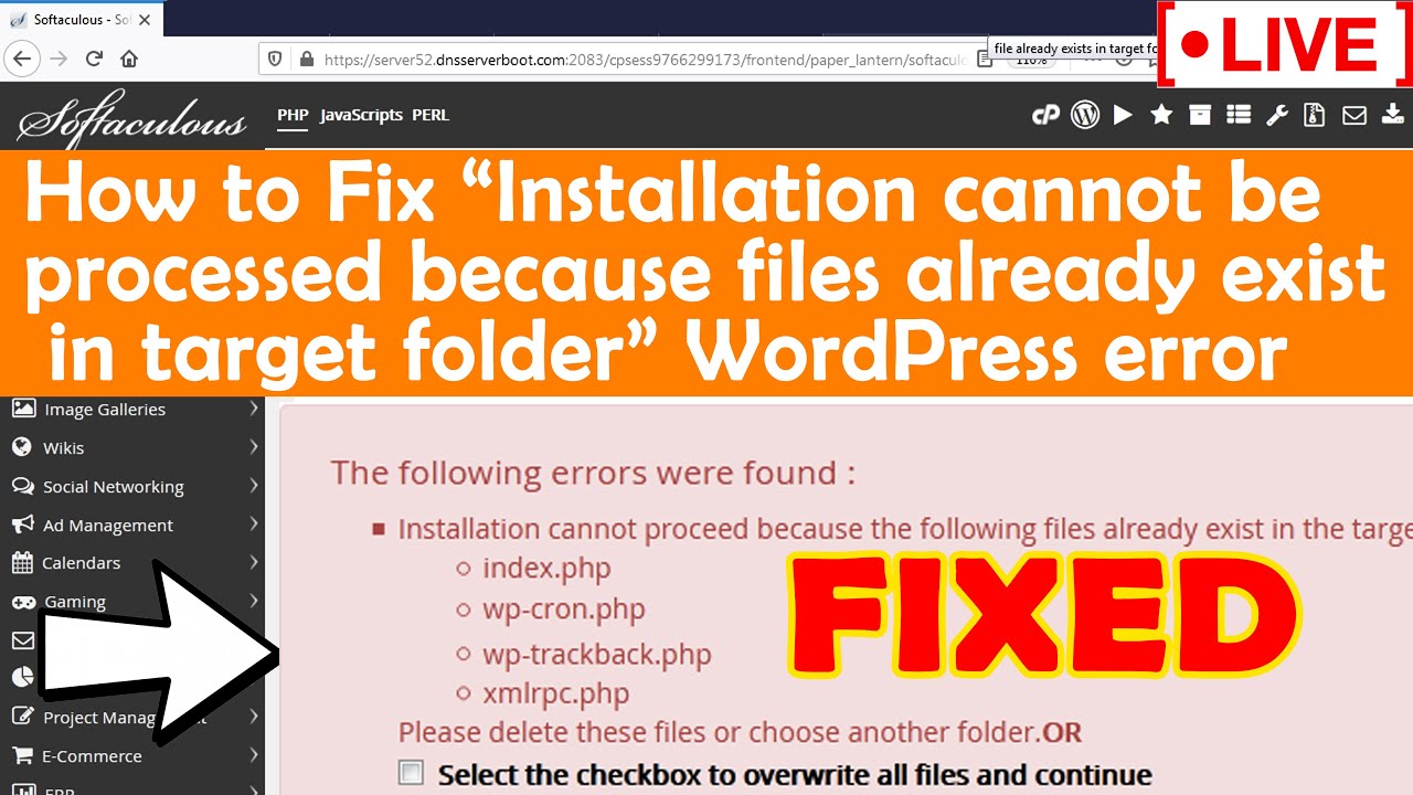 [🔴LIVE] How to fix WP error File already exists in target folder while installing WordPress