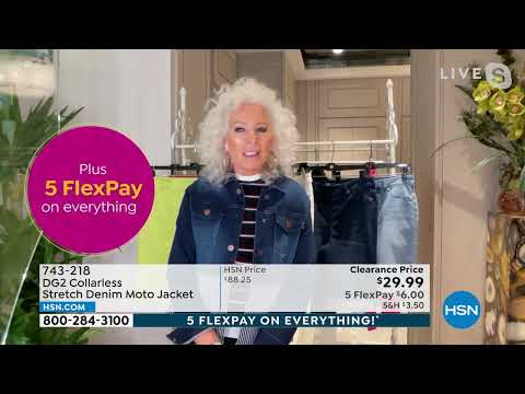 DG2 by Diane Gilman Collarless Stretch Denim Moto Jacket