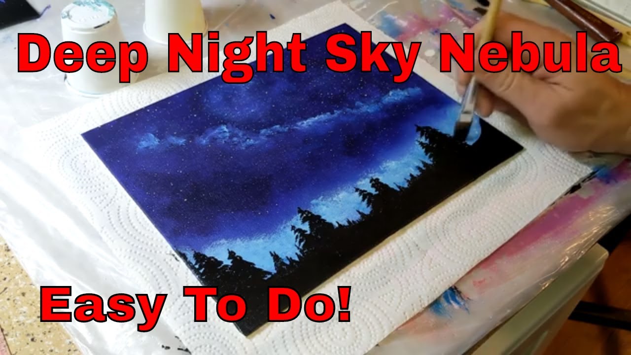 Night Sky Silhouette 003 |Time Lapse Acrylic Painting | Stars & Nebula | Art Therapy | 8x10
