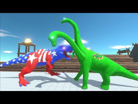 CAPTAIN AMERICA T-REX vs 3 HEADED HULK BRACHIOSAURUS FORT DEATH RUN - Animal Revolt Battle Simulator