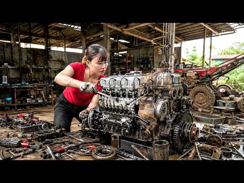 Mechanical Girl Repairs Broken Diesel Engine | Full Restoration of Farm Machinery