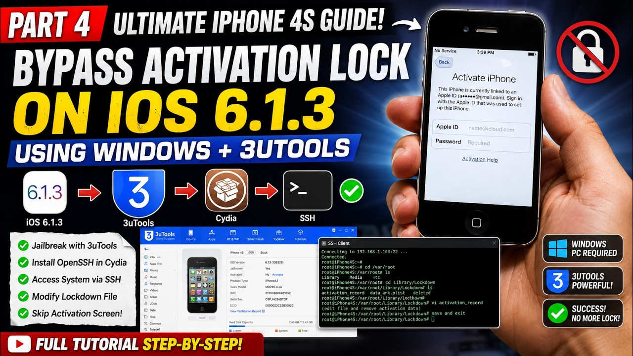 iPhone 4s Guide 4 | How to Bypass iCloud Activation iOS 6.1.3 (OpenSSH & 3uTools)