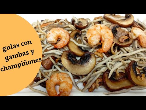 Gulas con gambas y champiñón 😋😋
