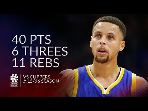 Stephen Curry 40 pts 6 threes 11 rebs vs Clippers 15/16 season