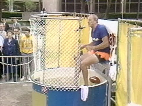 Bernie Kosar teams up with Bengals coach Sam Wyche in dunk tank charity event