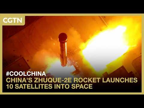 Watch: China's Zhuque-2E rocket launches 10 satellites into space #coolchina