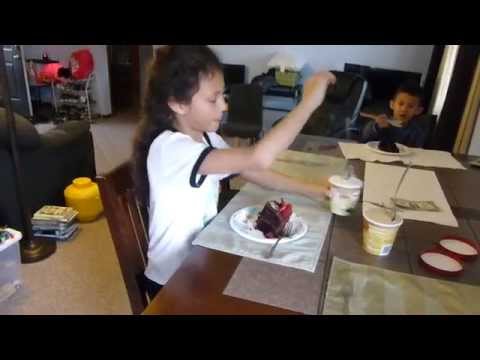 Julia eating the birthday cake that Raman and Anna made 04/12/2015