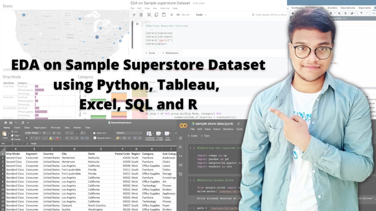 I did Exploratory data analysis on Sample Superstore Dataset using Python, Tableau, Excel, SQL and R