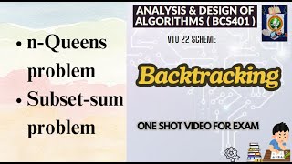 BACKTRACKING: N Queens & Subset Sum Problems - ADA BCS401 Mod5 VTU #VTUPadhai #daa #vtu #bcs401