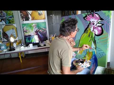 Time Lapse Custom Acrylic Painting "The rooster"