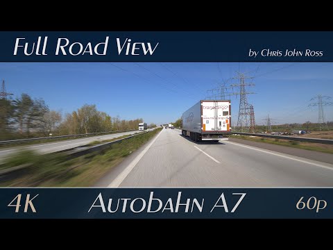 Autobahn (A7), Germany: Kreuz Rendsburg - "Rader Hochbrücke" - Rendsburg/Büdelsdorf - Owschlag - 4K