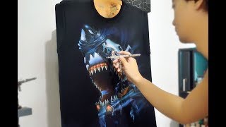 Download lagu Cara Melukis memakai Airbrush pada kaos hitam pakai cat tekstil mp3
