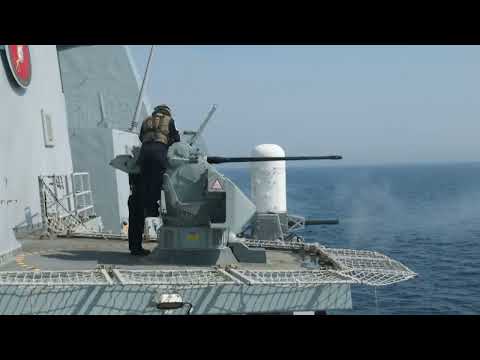HMS Defender conducts gunnery exercises in the Baltic Sea