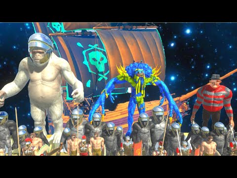 Scourge + Pirates Humans + Freddy Krueger Attack Astronaut Primates - Animal Revolt Battle Simulator
