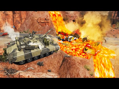 BeamNG.drive - Cars vs Lava Crosses Road
