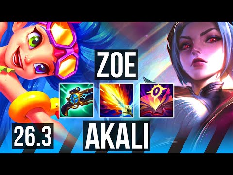 ZOE vs AKALI (MID) | 63K damage, Good KDA: 16/2/10 | KR Grandmaster | 26.3