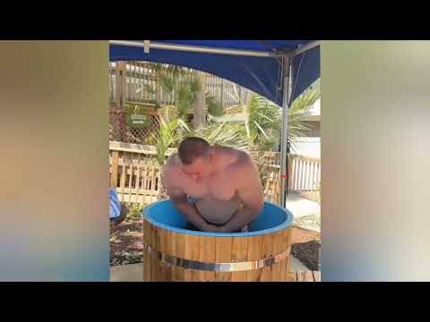 Mateusz Kieliszkowski,Rauno Heinla and Aivars Smauktelis in ICE BATH after World's Strongest Man 23