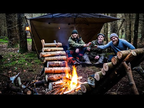Bushcraft Self Feeding Fire! Uk Mossy Woodland Wildcamping.Fire Cooked Roast Dinner! Survival skills