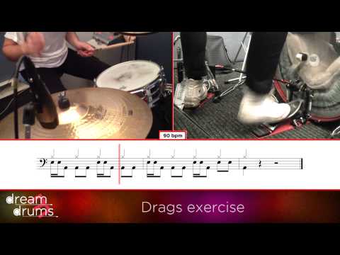 Bass Drum Snare Drum Technique 90 bpm Drags Exercise Right Foot