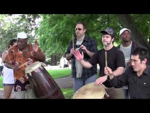 Master drummer CK Ladzepko performs traditional Ewe drumming with students in Oakland, CA