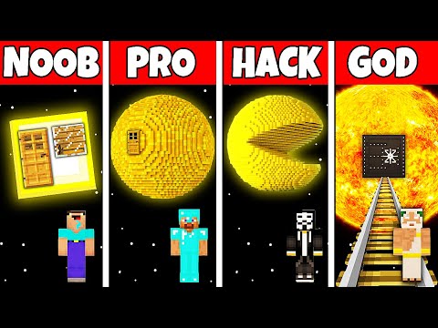Minecraft Battle: NOOB vs PRO vs HACKER vs GOD! SUN PLANET BASE HOUSE BUILD CHALLENGE in Minecraft