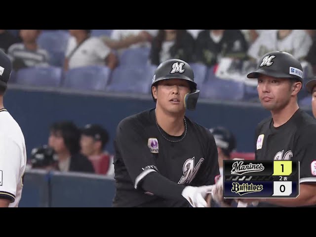 【2回表】インコースを上手く捌いた!! マリーンズ・中村奨吾 三遊間を破るタイムリーで先制!!  2024年9月11日 オリックス・バファローズ 対 千葉ロッテマリーンズ