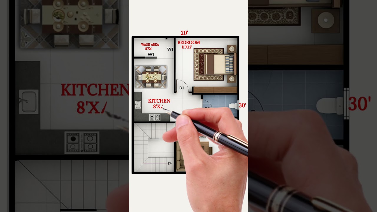 20x30 House Plan | 2BHK Small Home Design by SD Construction 🏡✨ #shorts