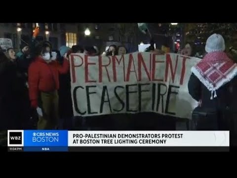 Pro-Palestinian demonstrators protest at Boston tree lighting