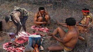 Hadza tribe hunting monkey and Cooking morn.