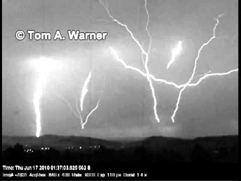 Slow Motion Video of a Multiple Tower Upward Lightning Flash on 61610.flv