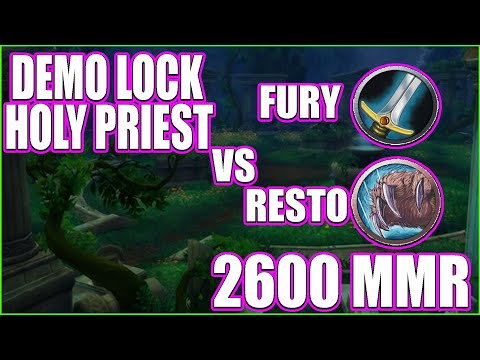 Demonology Warlock - Holy Priest Vs Fury Warrior  - Restoration Druid 2600+ MMR