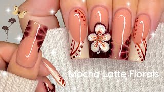 Mocha Latte Floral Nails | Step-by-Step | Beginner Friendly Polygel Tutorial 🍂✨