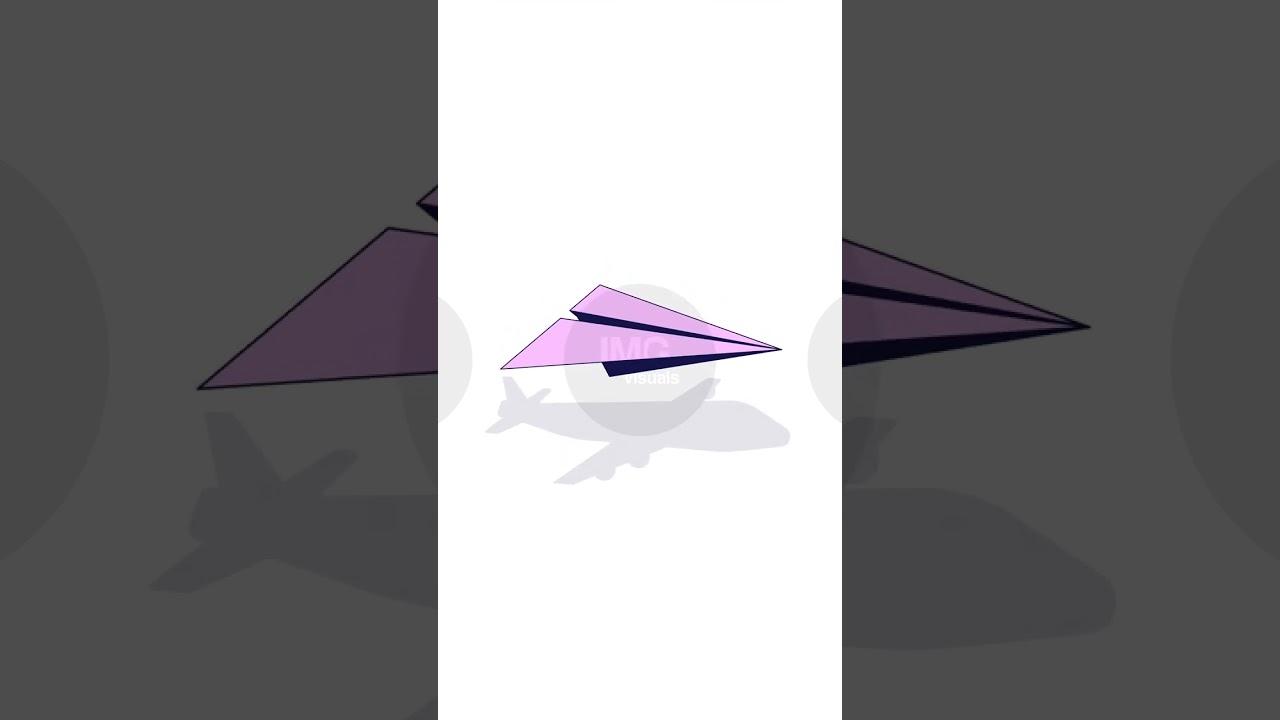 Pink paper plane flying over jet shadow 2D cartoon vertical animation