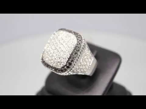 Mens 10K Solid White Gold Diamond Ring with Black Diamonds 6.50 Ctw