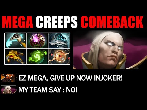 Mega Creeps Comeback By Pro Invoker Mid - Most Epic Battle Fight 7.27c Dota 2