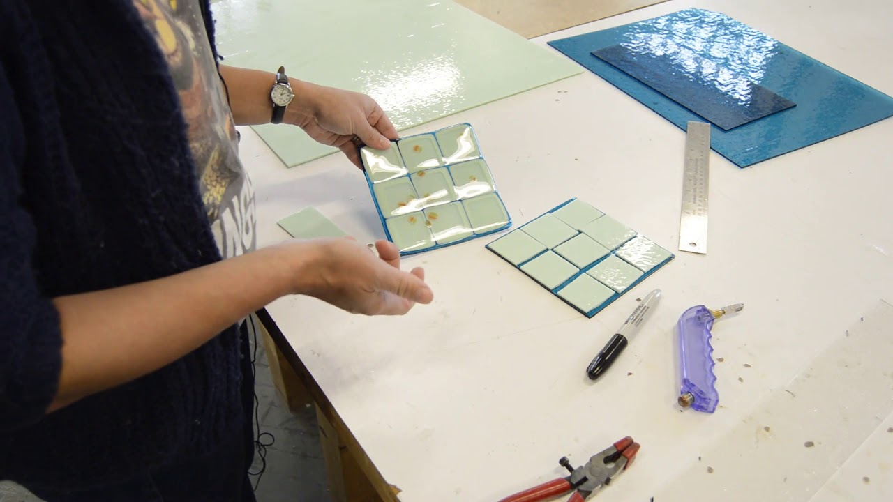 Cutting Sheet Glass in Building 6 at GoggleWorks Center for the Arts