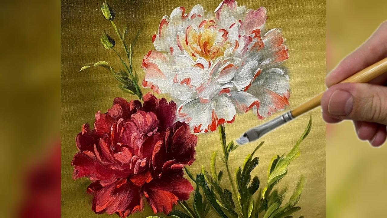 BEAUTIFUL CARNATION PAINTING / STEP BY STEP PAINTING / WHITE AND RED CARNATION PAINTING