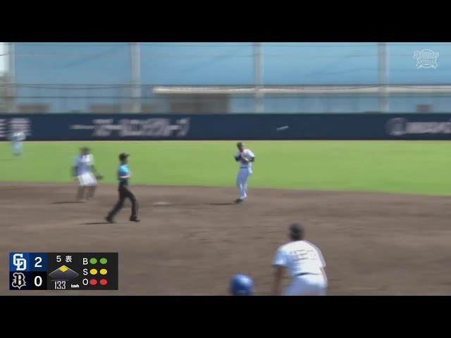 【ファーム】バファローズ・大城滉二 逆シングルから流れるような送球でアウトを取る!! 2024年7月6日 オリックス・バファローズ 対 中日ドラゴンズ