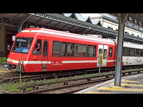 Mont-Blanc Express in Chamonix (Frankreich), Ankunft aus und Abfahrt nach Saint Gervais