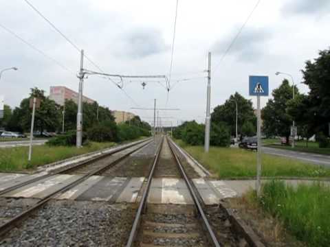 An express tram in Ostrava (cab view) - 1/2