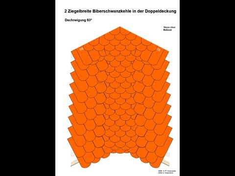 Biberschwanzkehle eingebunden, Doppeldeckung 2 -Ziegel breit,  Dachneigung 60°