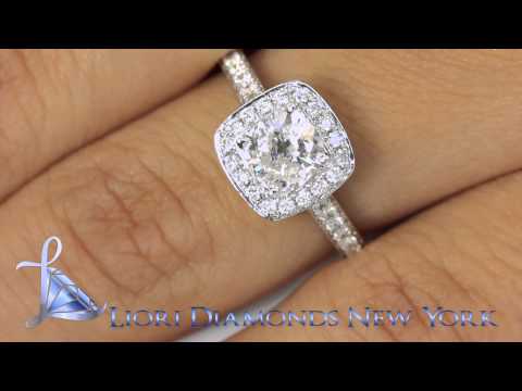 ER-SOLD-167 - 1.33 Carat D-VS2 Cushion Cut Diamond Engagement Ring 18k Pave Halo Vintage Style