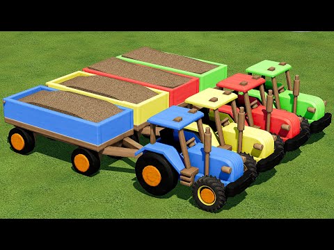 TRANSPORT, HARVEST & LOAD POPLARS WITH JOHN DEERE COLORED TOY TRACTORS - Farming Simulator 22