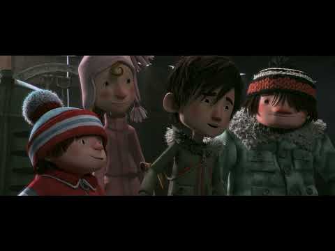 Trailer frame: end-credits sky over the village as the closing ballad swells