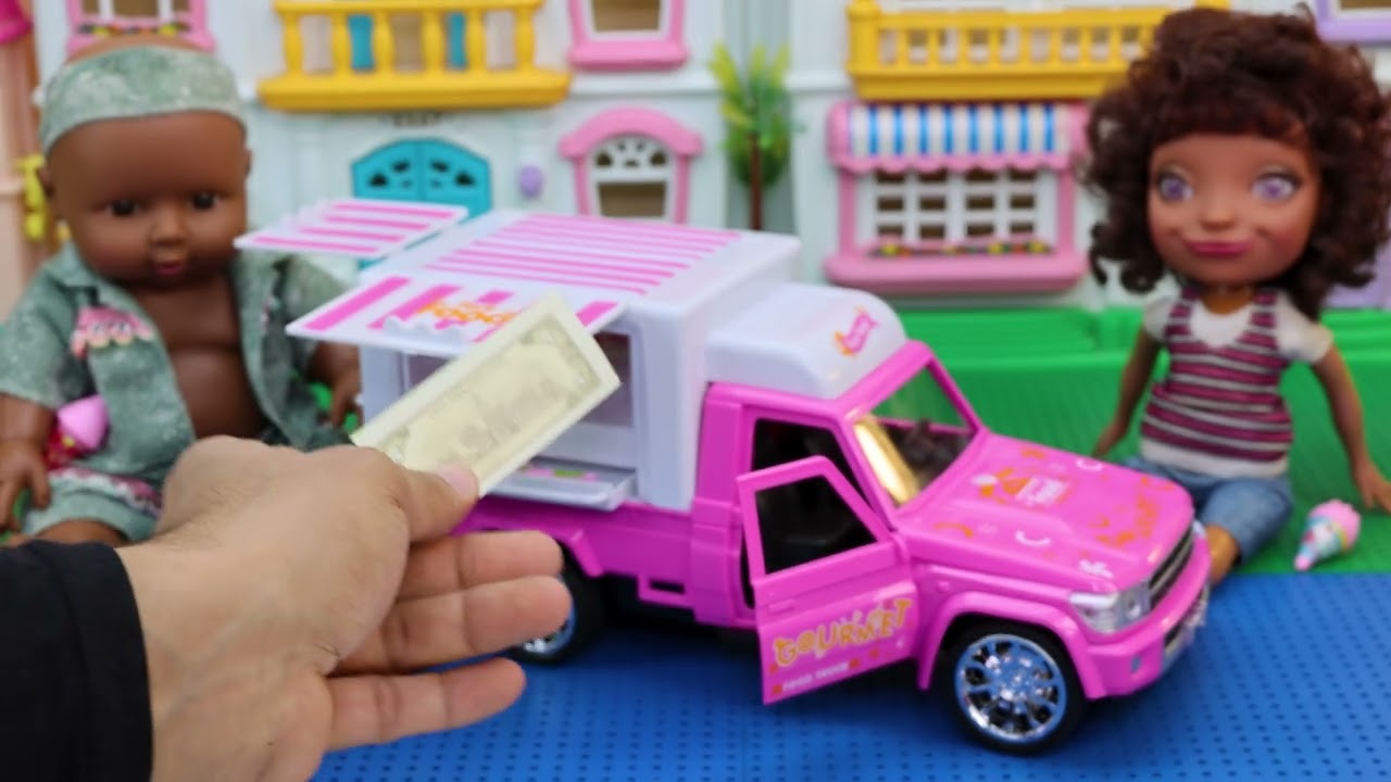 لعبة سيارة الايس كريم الوردي للبنات بالريموت