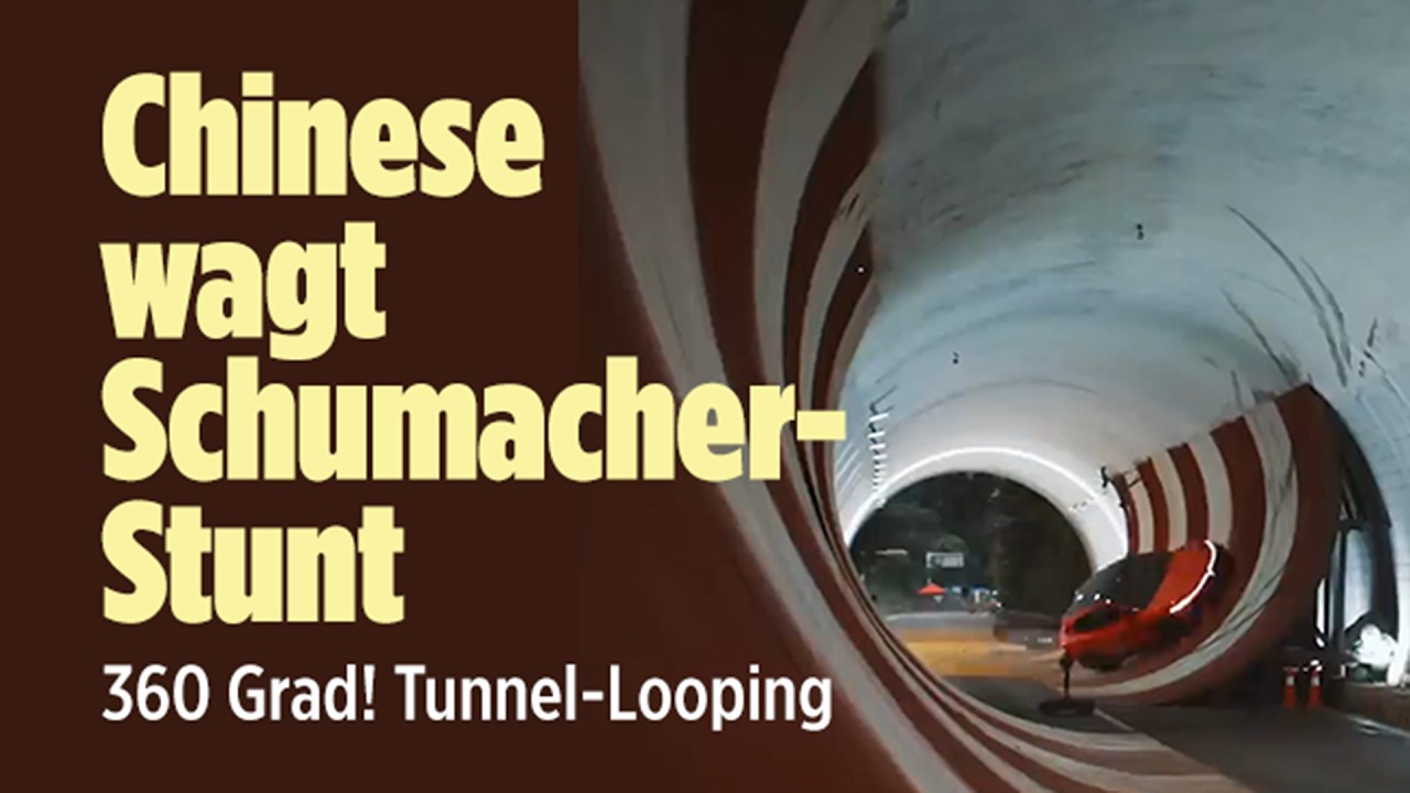 CHINA: Spektakuläre Bilder! E-Auto macht bei 130 km/h Looping im Tunnel!
