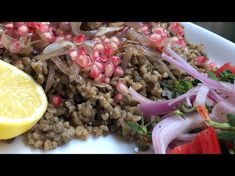 Mujadara recipe, lentil recipe, lentil & burghul recipe, Syrian lentil recipe. المجدرة مع البرغل