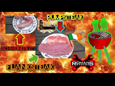 Flanksteak vom irischen Ochsen , Rumpsteak und Schweinefilet vom Grill - -BBQ
